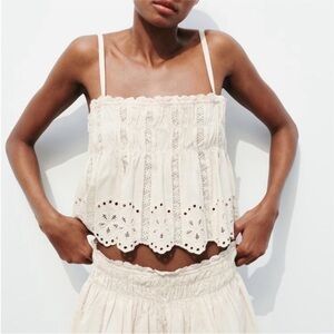 Zara Ecru Embroiled Cami Top Cream Lace Women's Top